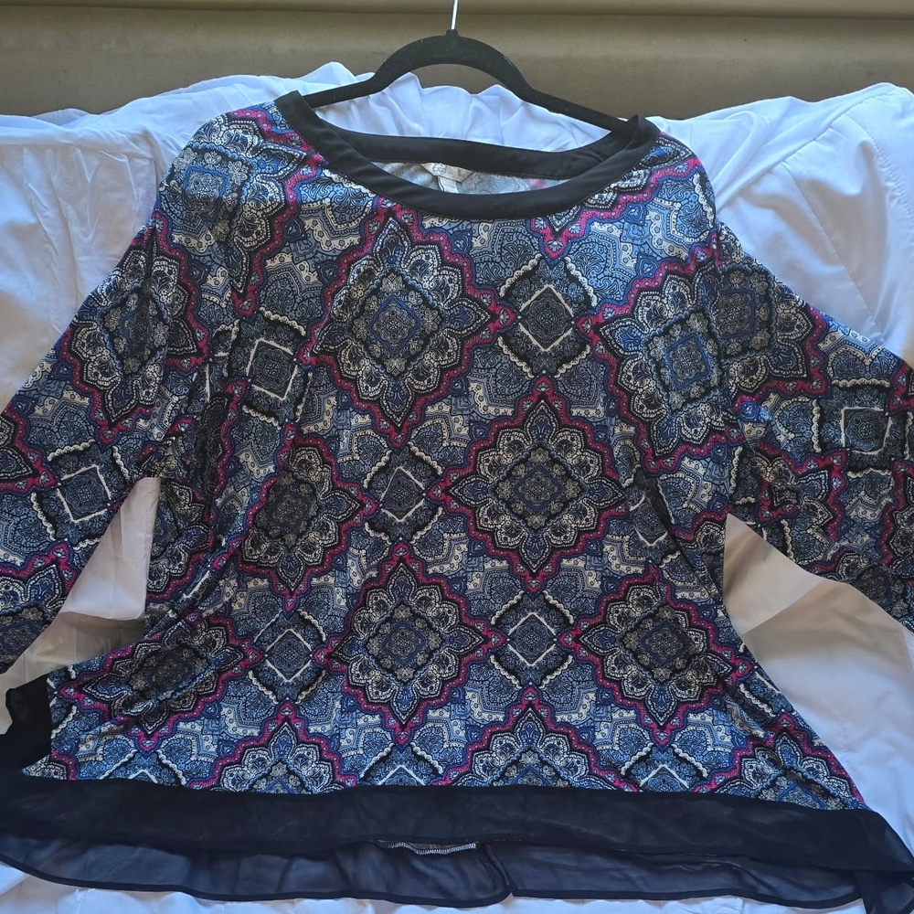 Cato Navy and Magenta Patterned Blouse